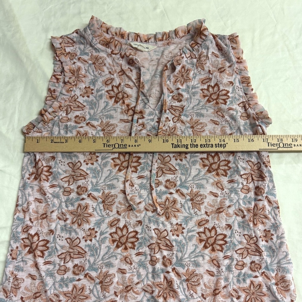 Lucky Brand Sleeveless Boho Cottagecore Floral Top Ruffle V-Neck Womens Small - Picture 7 of 8